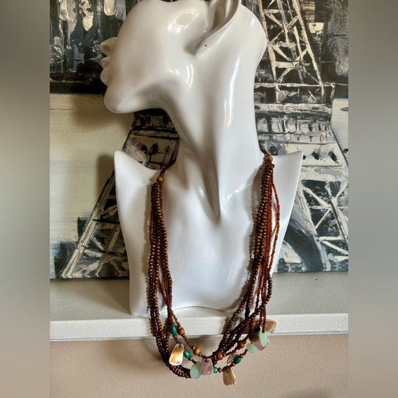 2/$15 - Handmade Multi-Strand Beaded Necklace with Shell & Wood Accents - Picture 3 of 7